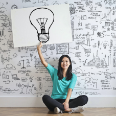 Woman holding Lightbulb drawing